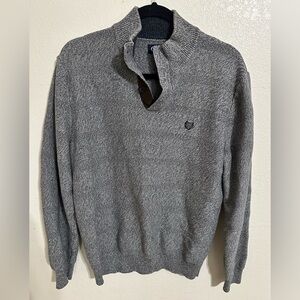 Chaps Gray Button Up Sweater with Ribbed Cuffs